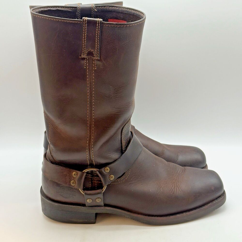 Harley Davidson Square Toe Motorcycle Boots Men's Brown Leather Harness Engineer